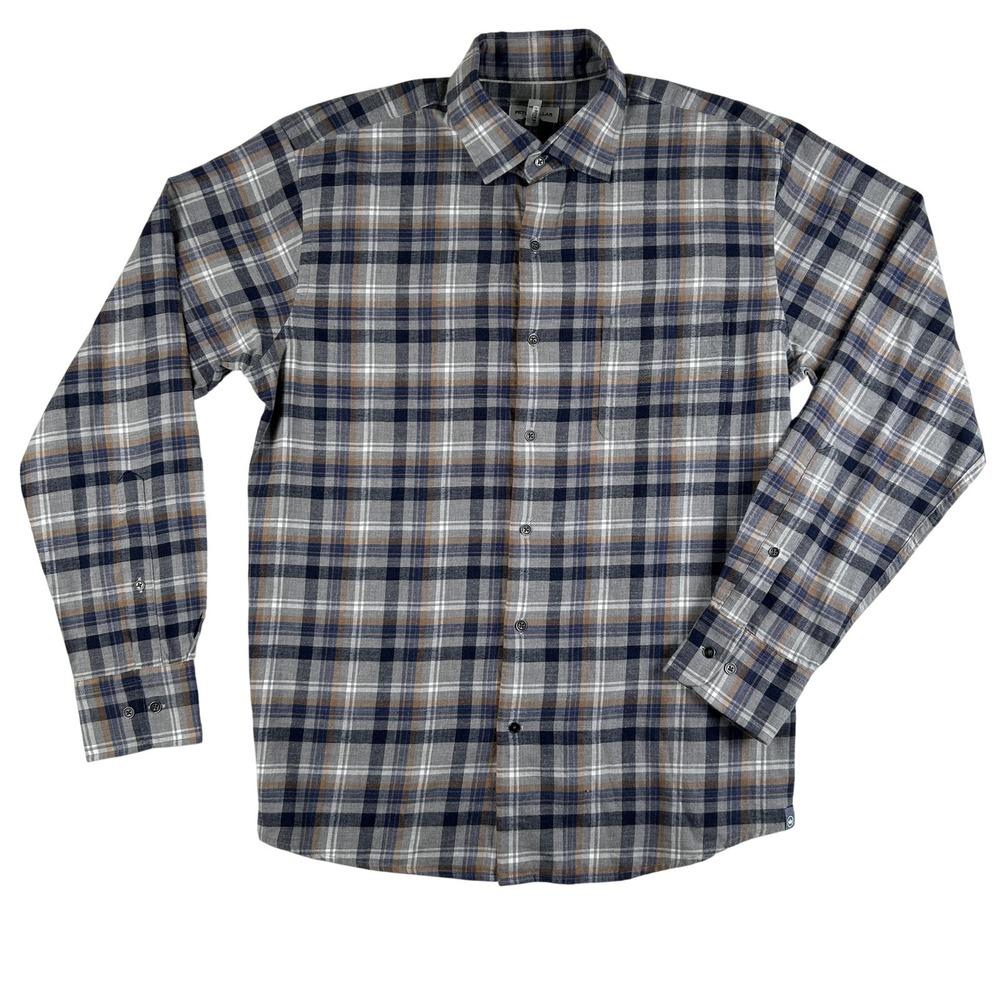 Peter Millar Shirt Mens Medium Gray Blue Plaid Flannel‎ Long Sleeve Button Front